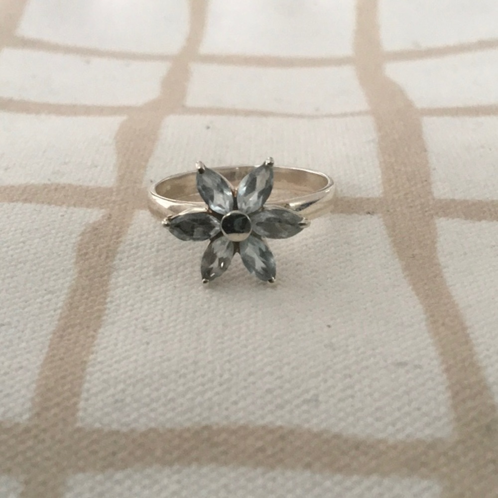*March Birthstone* Sterling Aquamarine Flower Ring, 10